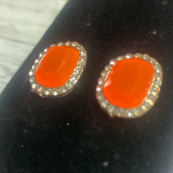 Bright Orange & Crystal earrings - Picture 3 of 5